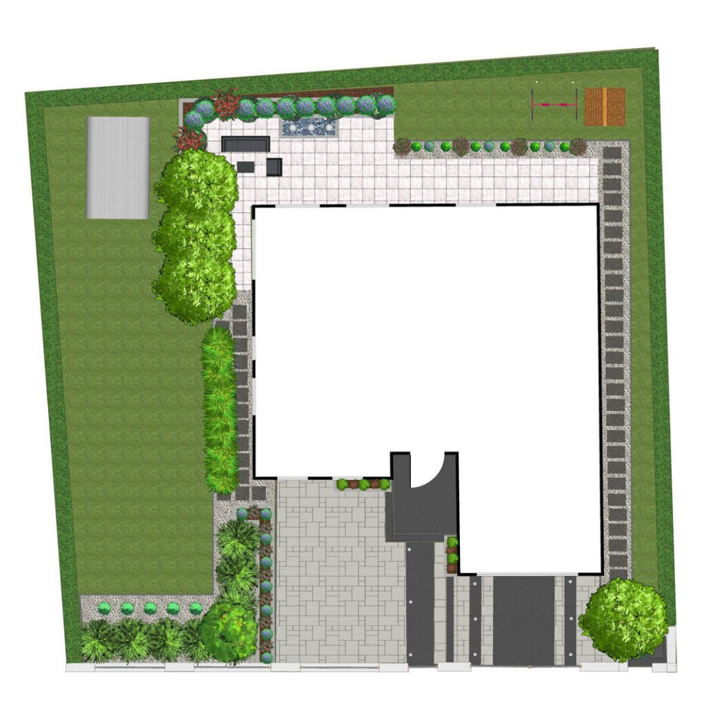 Kolorowy ogród nowoczesny plan